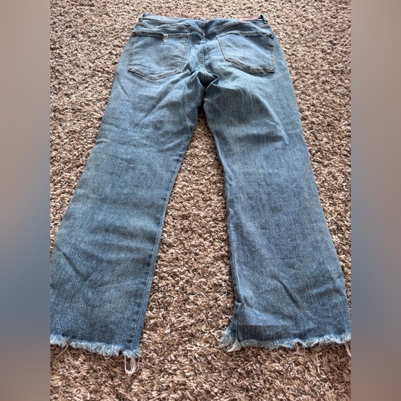 Express Crop Blue Flare Jeans with Distressed Details - Picture 2 of 3
